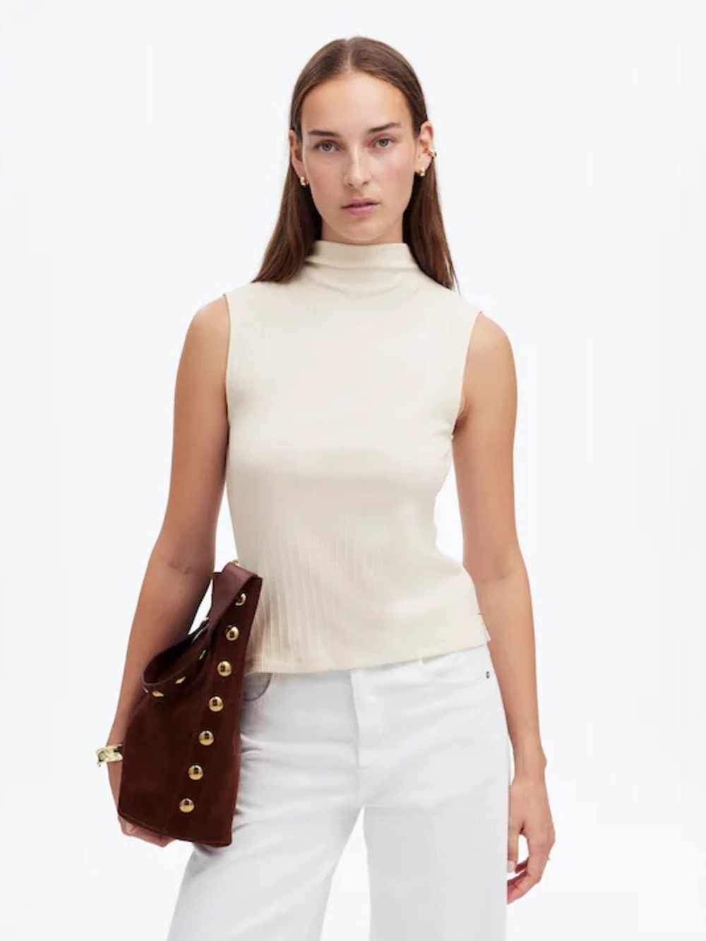 Madewell Ribbed Mockneck Tank in Light Cream